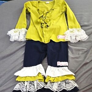 Size 2 Flowersak Kids Ruffled Costume‎ Set - Green and Black